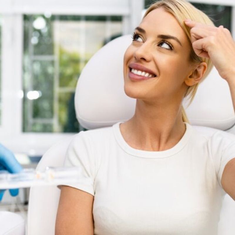 Woman consulting with medical professional in clinic.