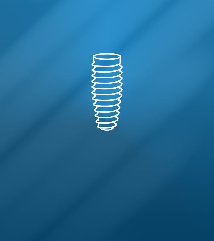 Dental implant icon on blue background.